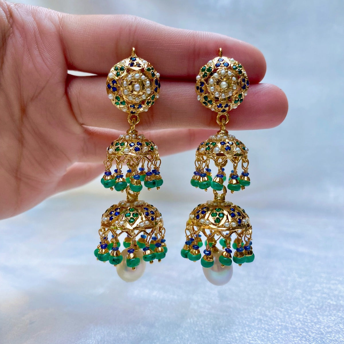 double jhumki in silver with gold plating