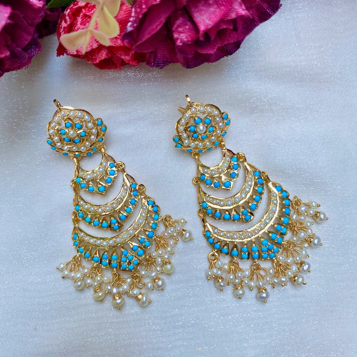 gold plated kundan earrings on silver