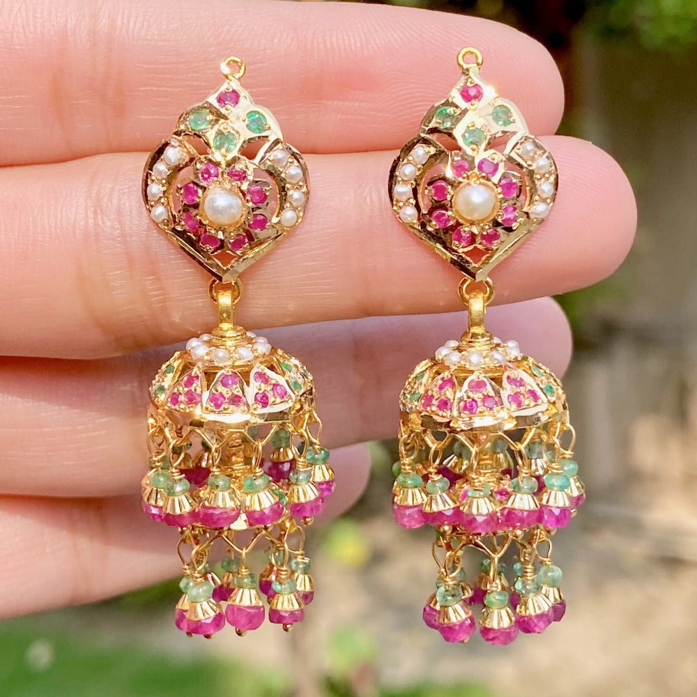 Double Jhumka Earrings in 22ct Gold GER 083