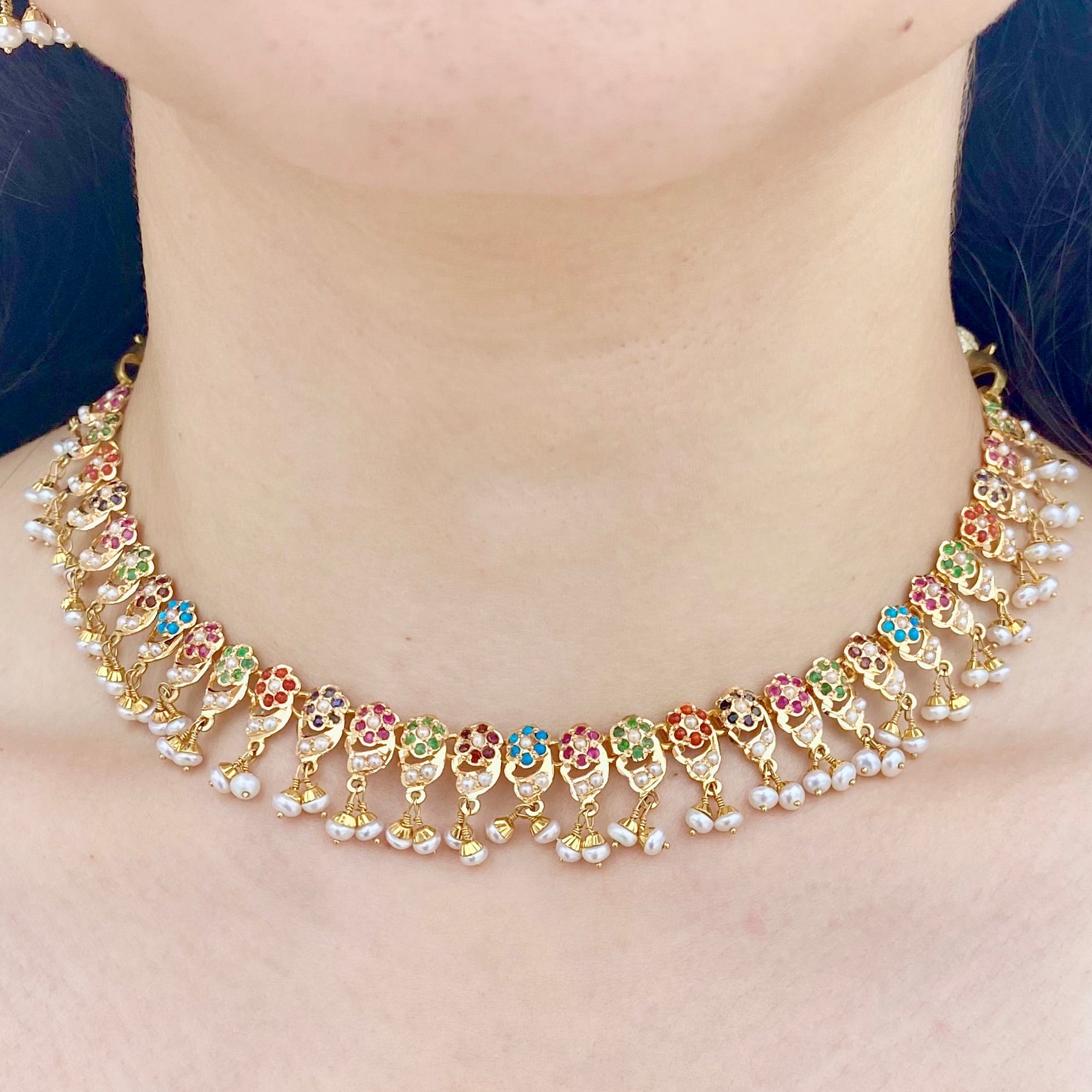 gold necklace multicolor