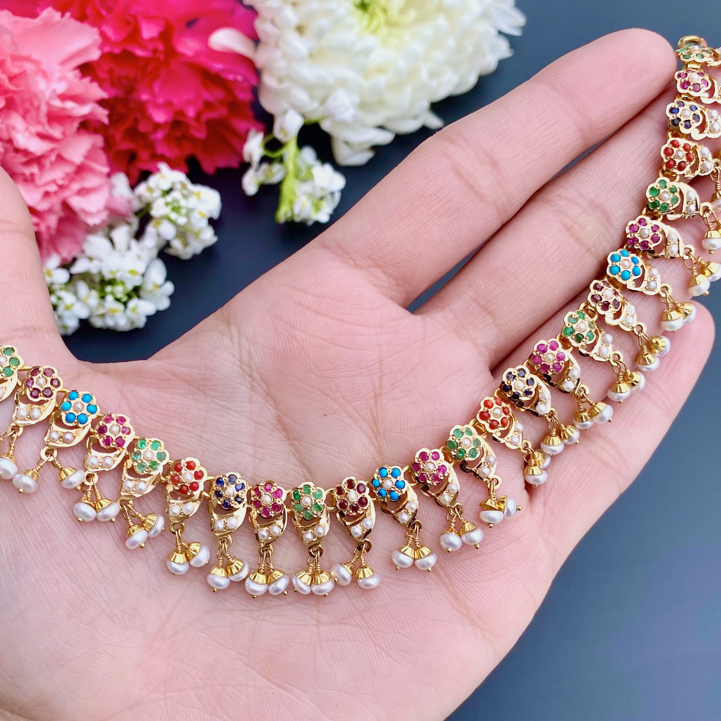light and delicate navratna necklace