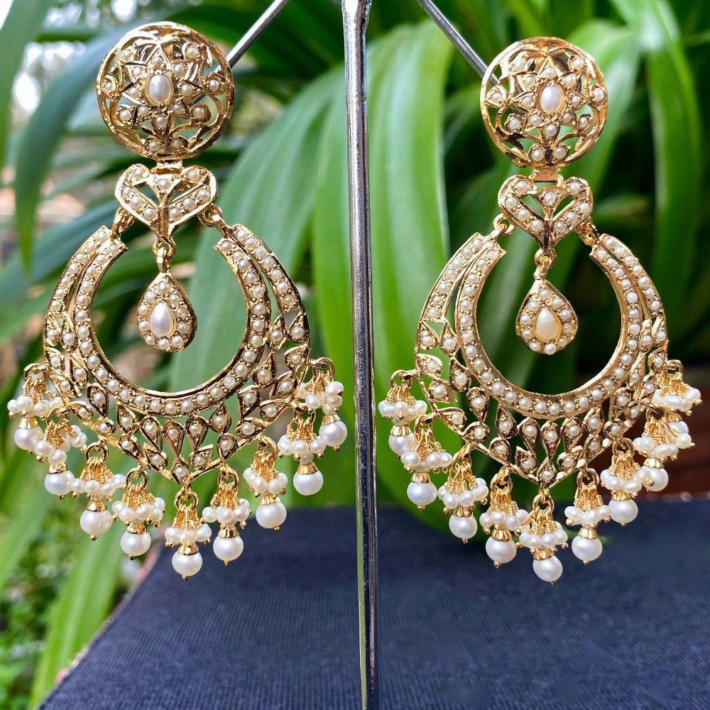 Heer&Sahib Punjabi Style Golden Chand Bali Earrings with Big Jhumkas :  Amazon.in: Fashion