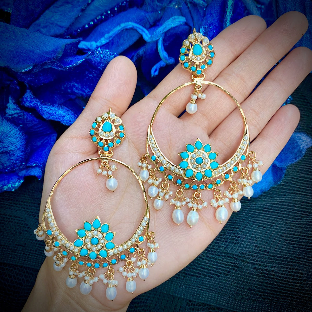 gold plated silver earrings with real turquoises