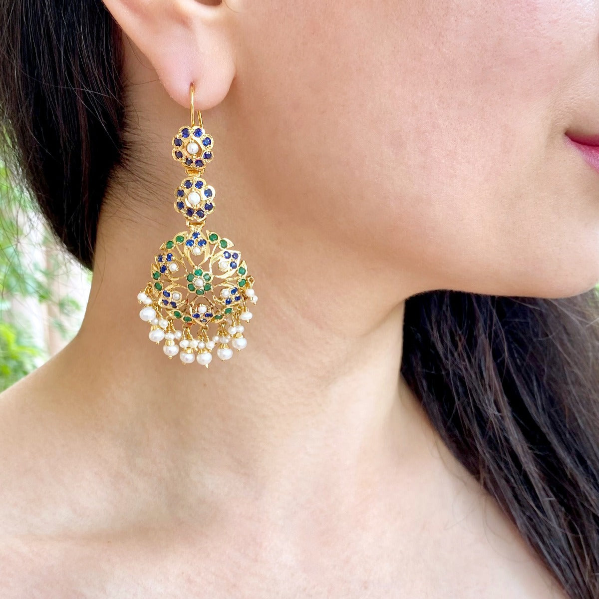 emerald earrings gold plated