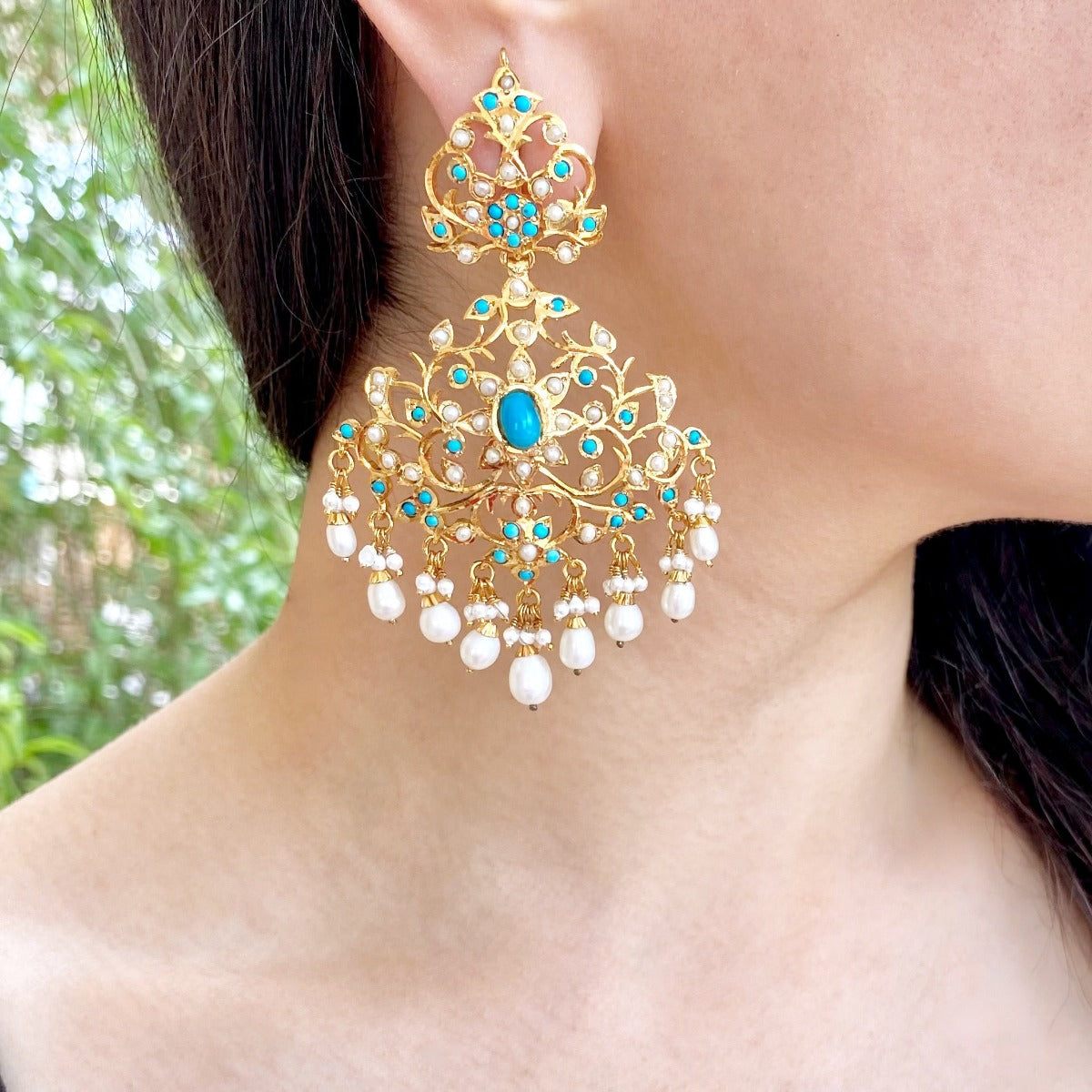 pearl pheroza earrings in gold polish