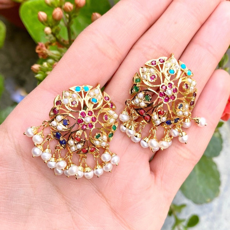 gold plated navrattan earrings