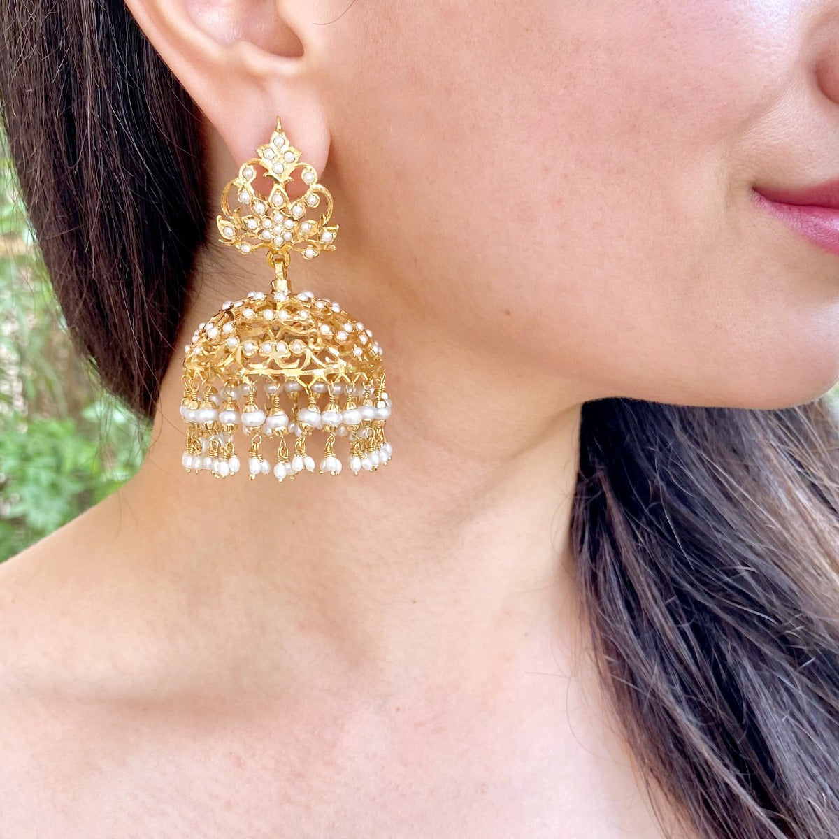 amritsari pearl jhumka in gold polished silver