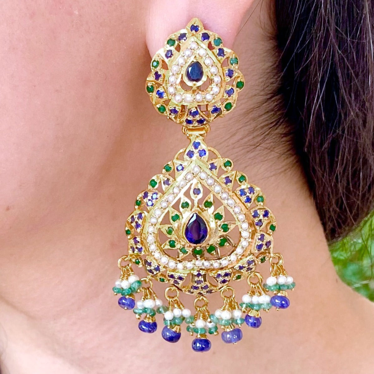 multicoloured jadau earrings