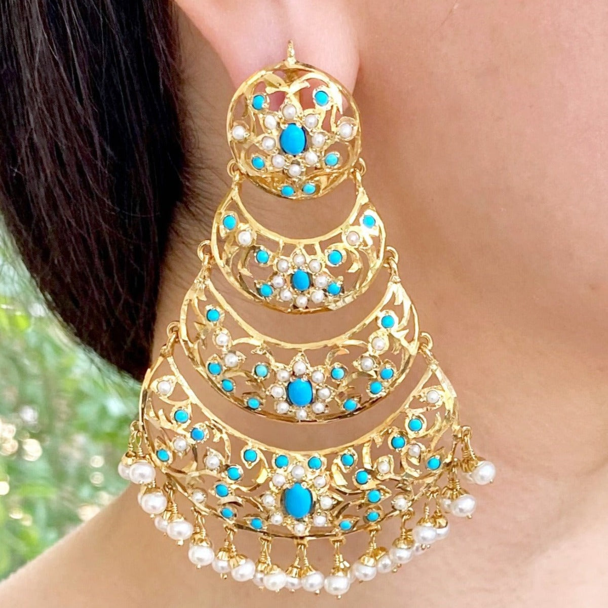 gold plated statement feroza earrings