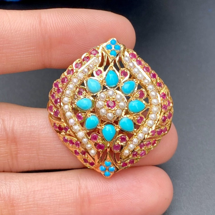 14k gold ring with turquoise and ruby