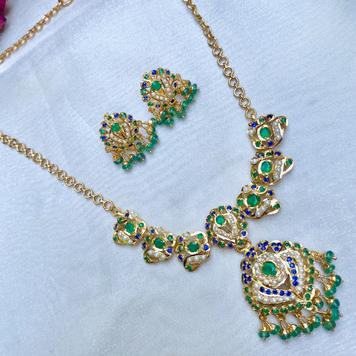 Multicolored Jadau Chain Set | Gold Plated Silver NS 135