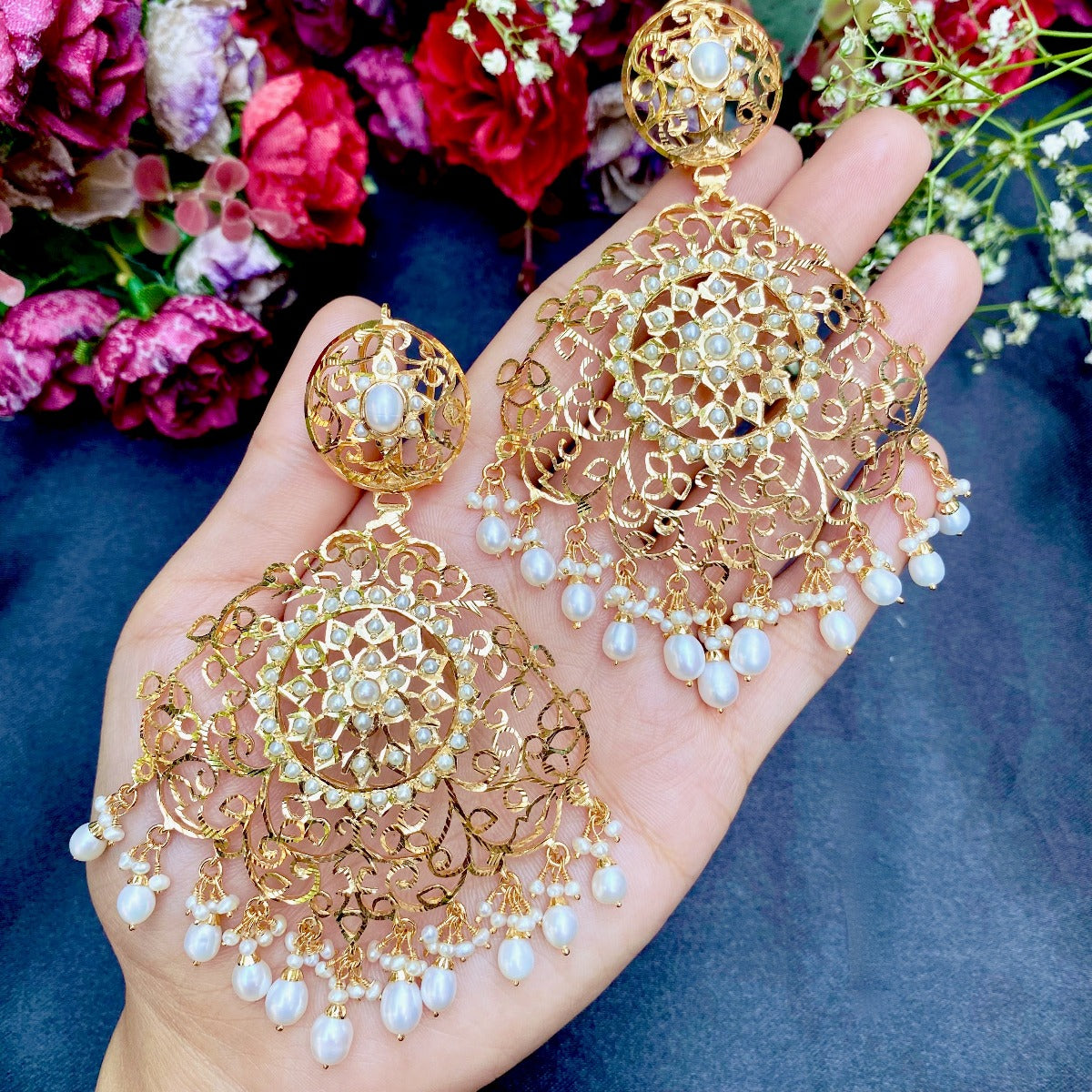 jali cut earrings in gold plated silver