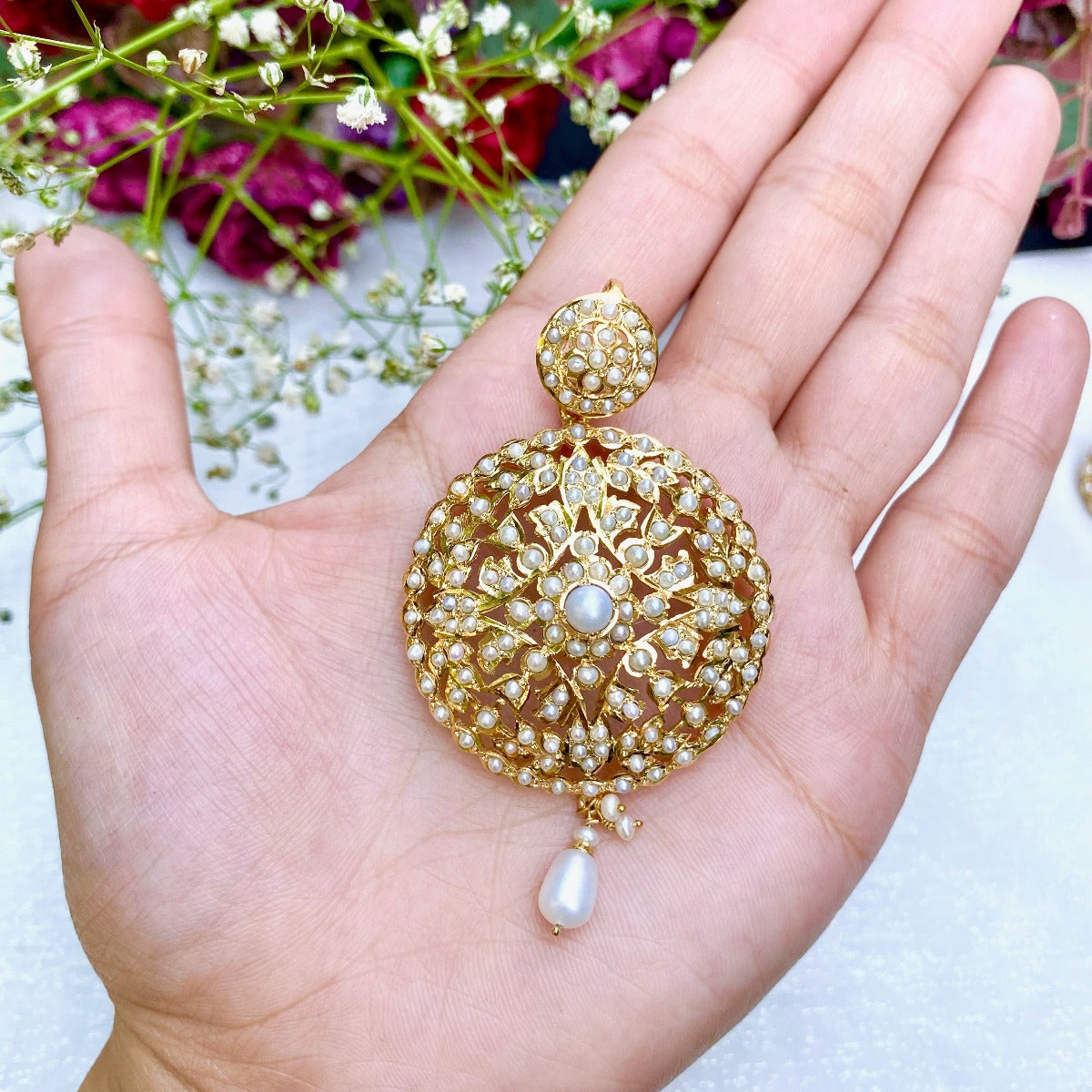 jadau pendant set with pearls