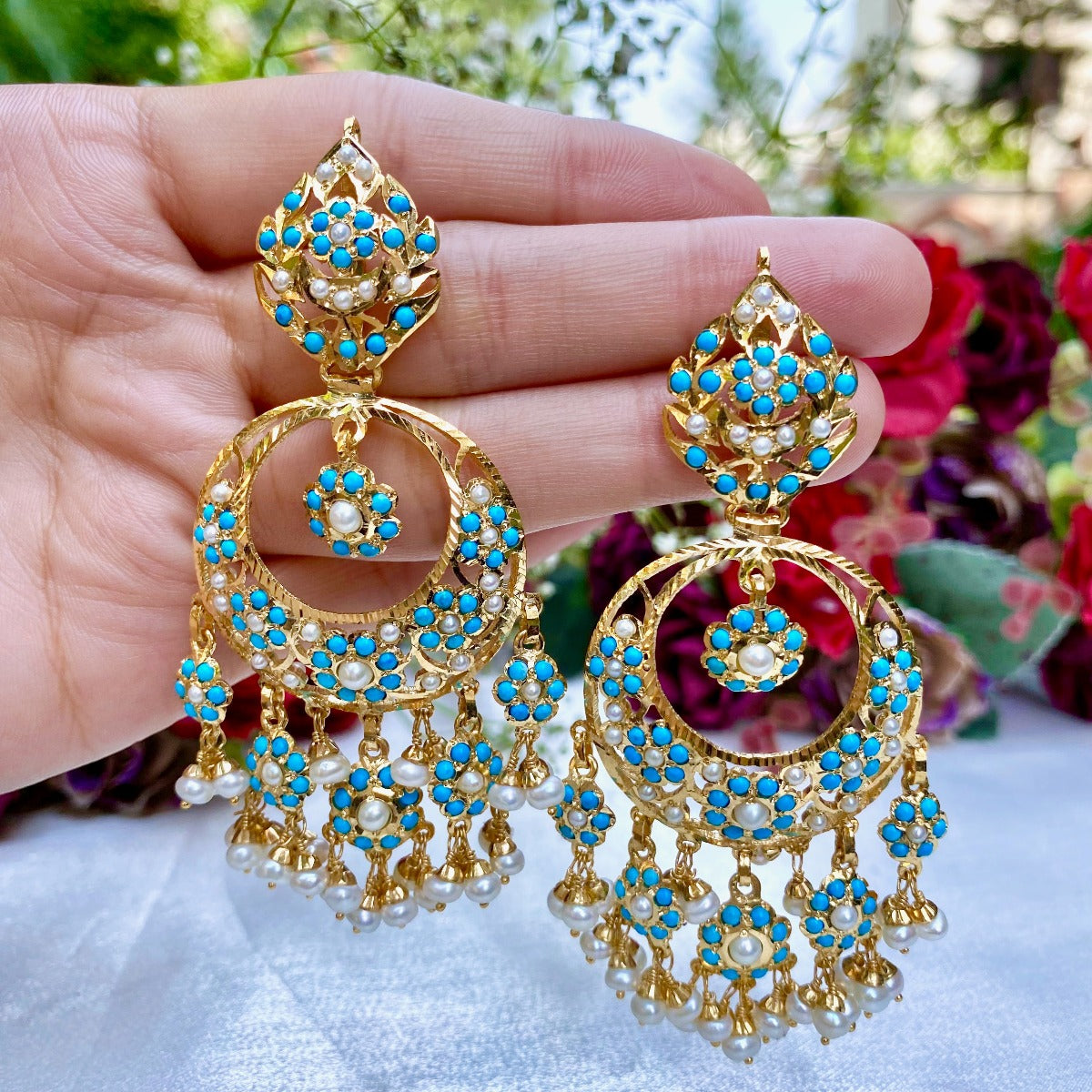 Gold Plated Pearl Pheroza Earrings on 925 Silver ER 361