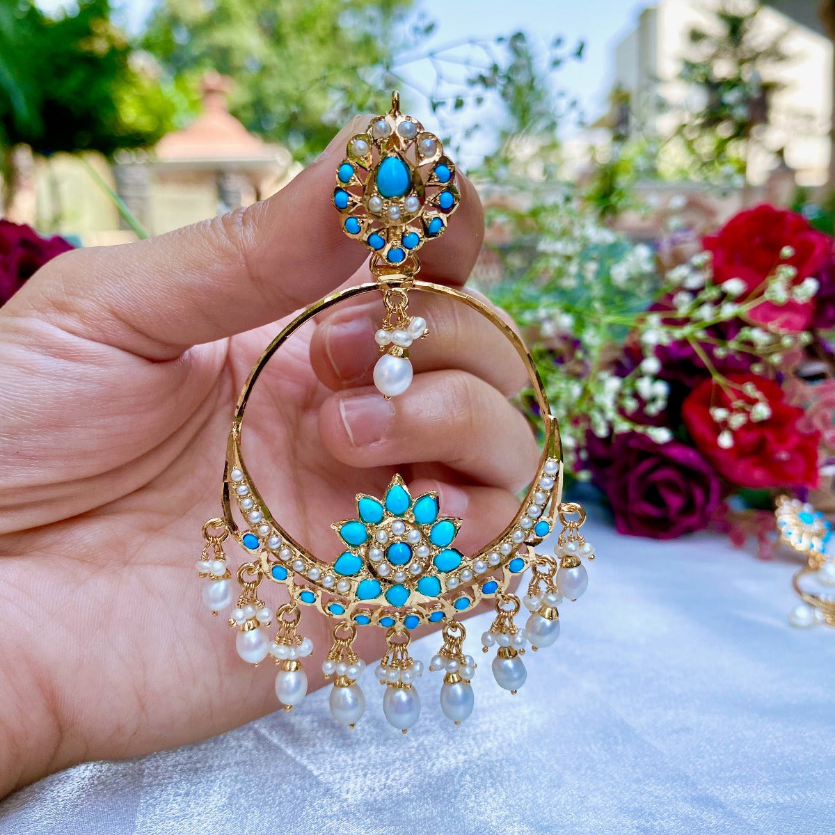 gold polished chandbali earrings silver