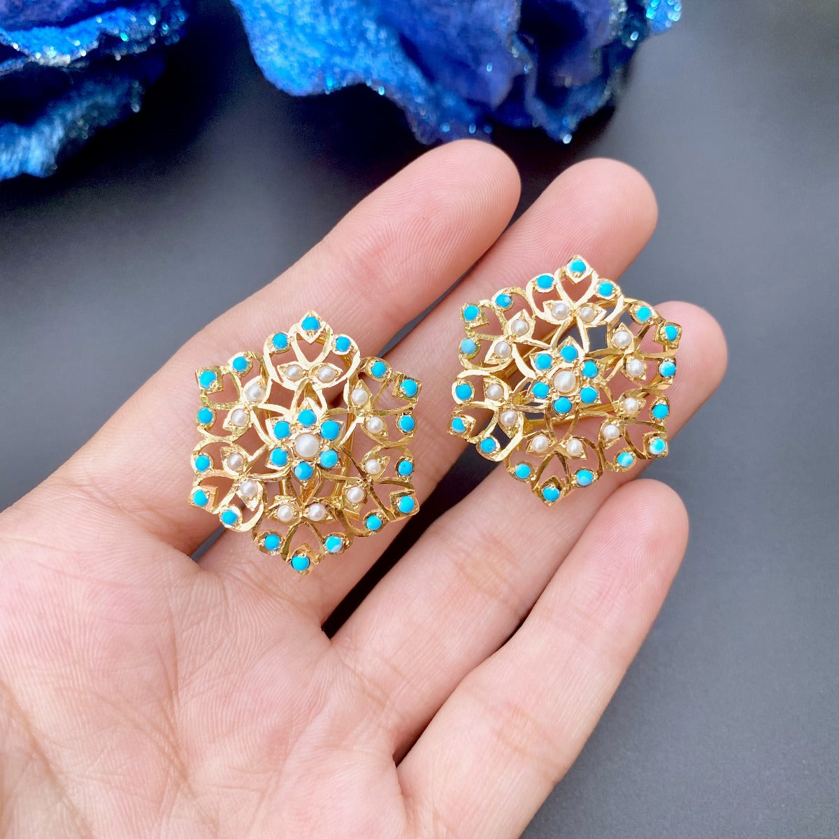 moti pheroza earrings gold for women