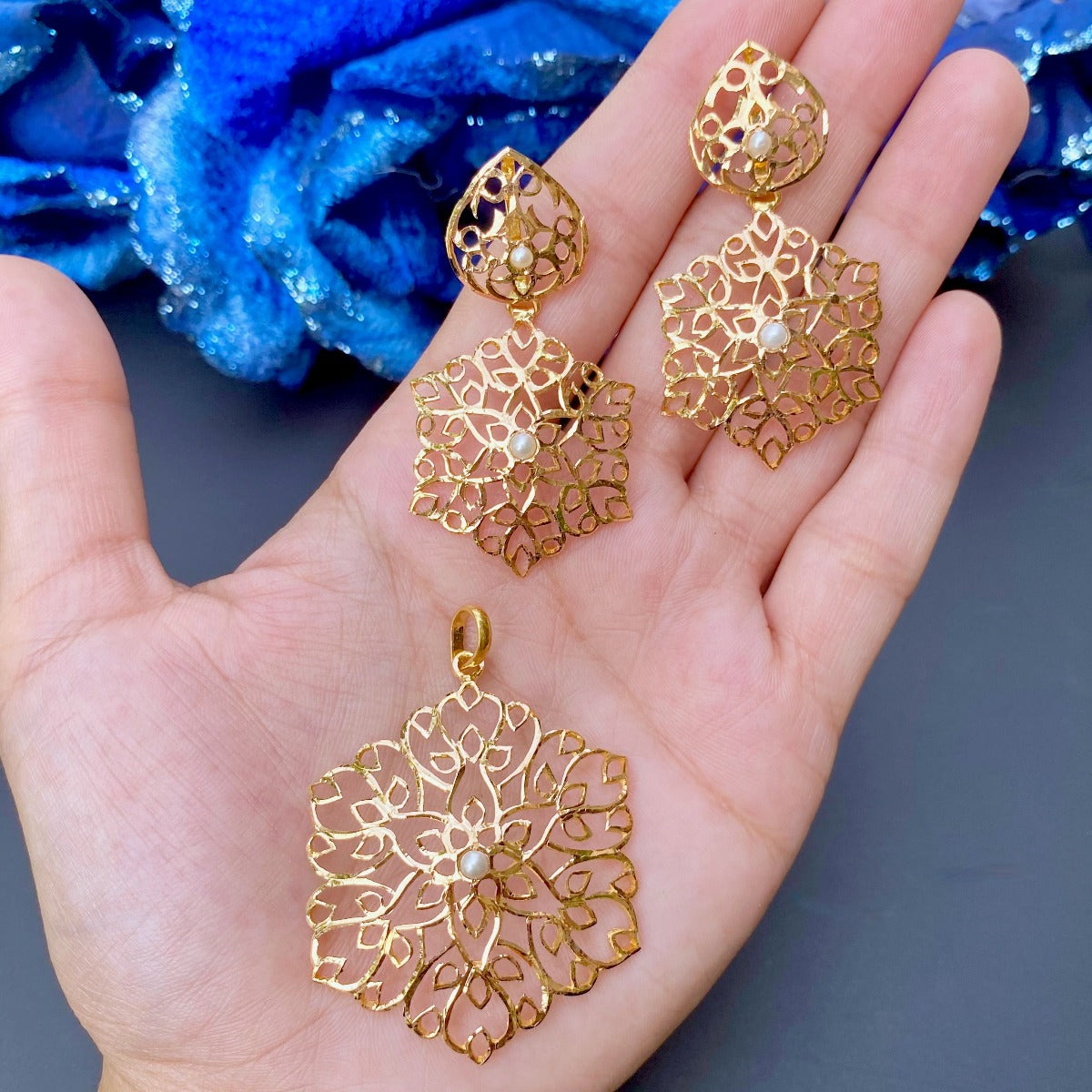 Real gold hot sale pendant set