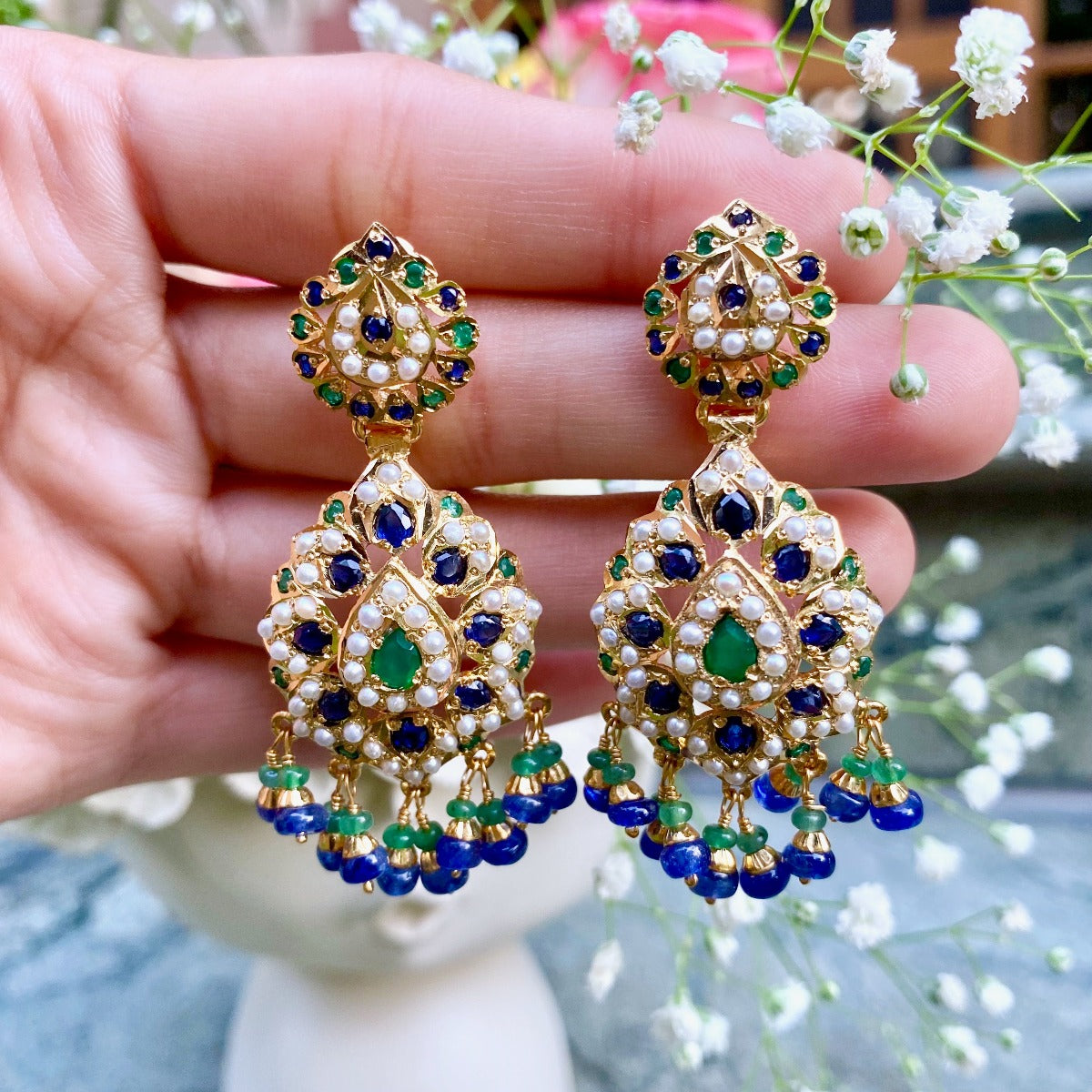 gold plated mughal jadau earrings