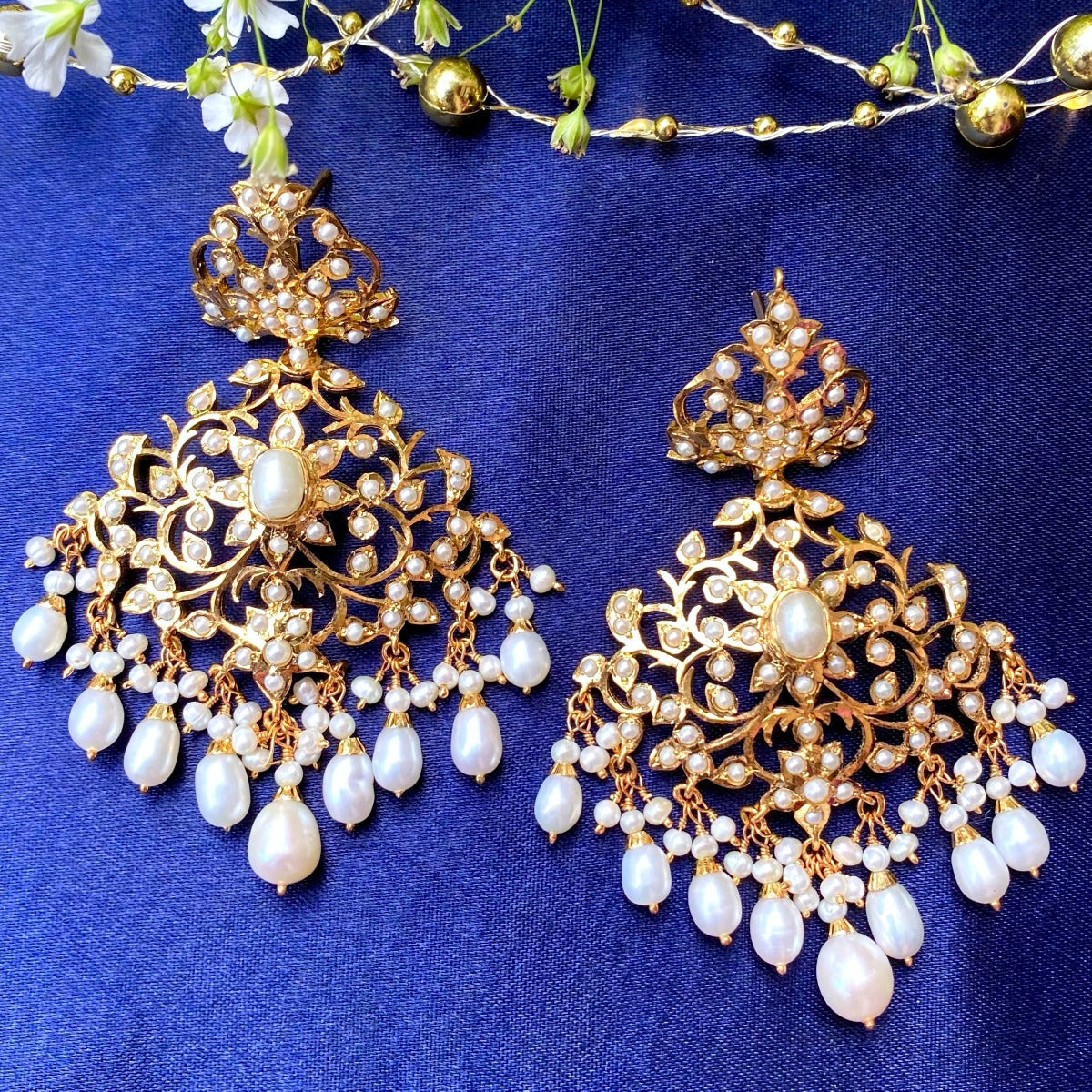 pearl drop gold polished earrings