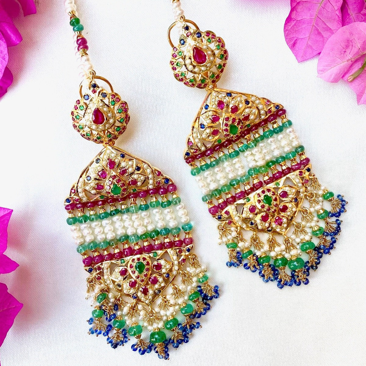 ruby emerald sapphire earrings
