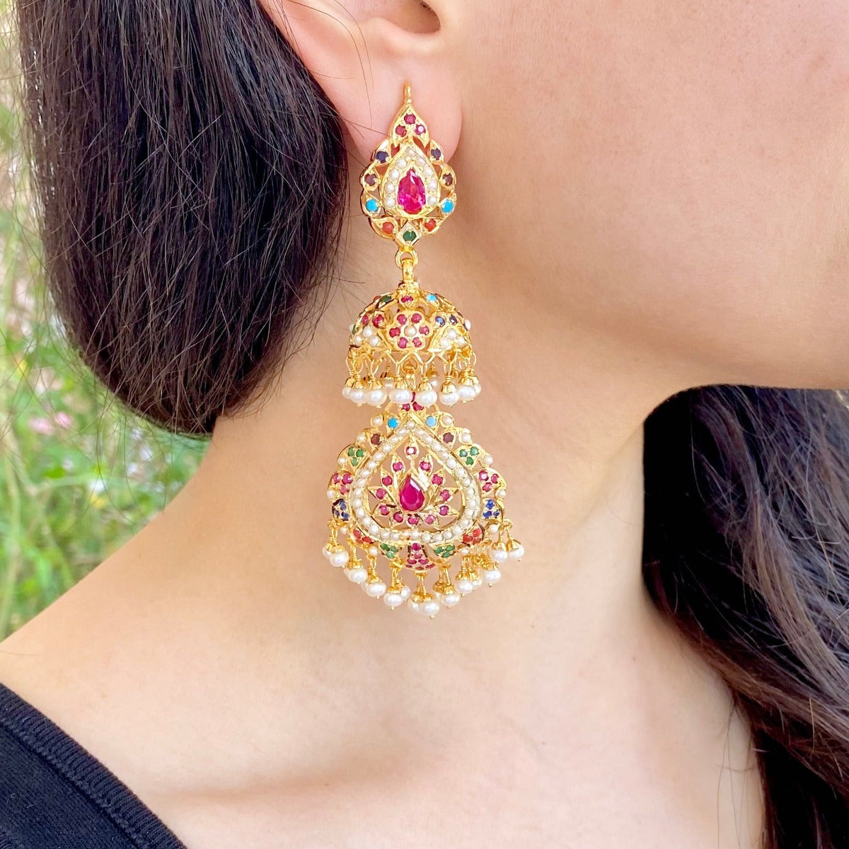 gold plated earrings in navratna colors