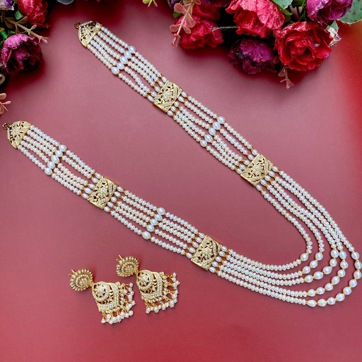 real pearl necklace set gold plated