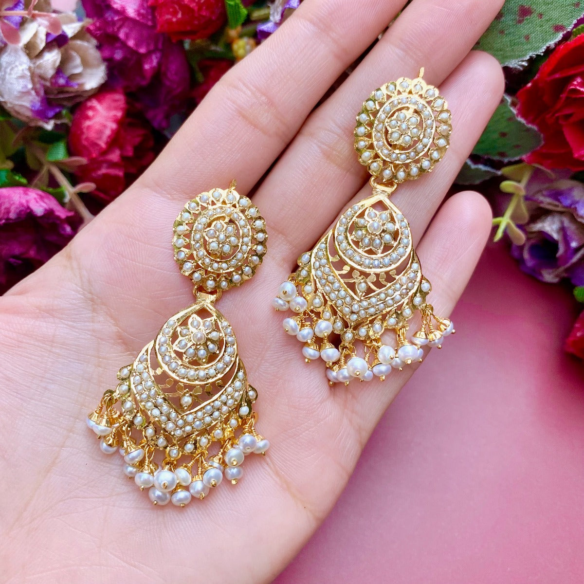 gold plated pearl earrings 