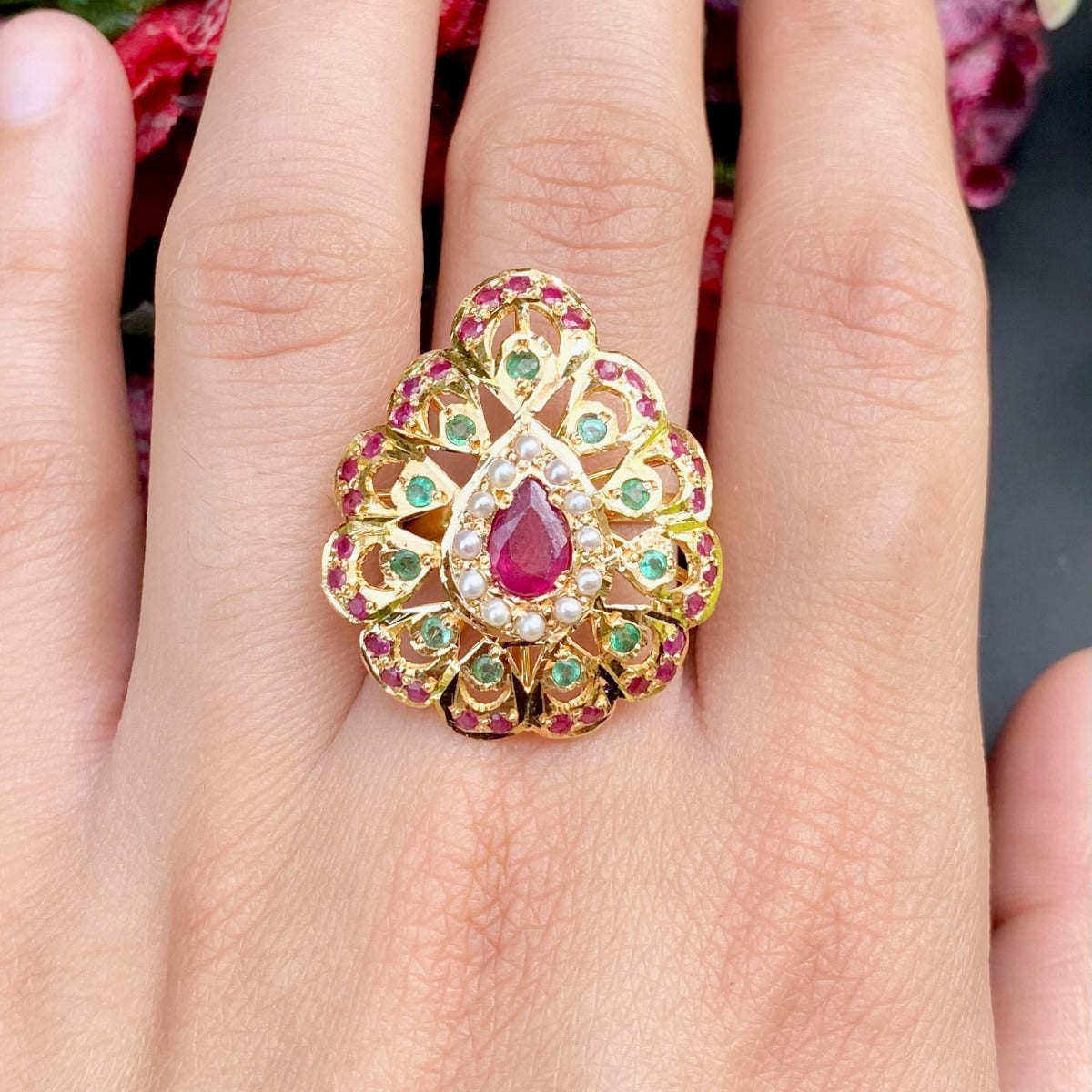 jadau ring with ruby in real gold