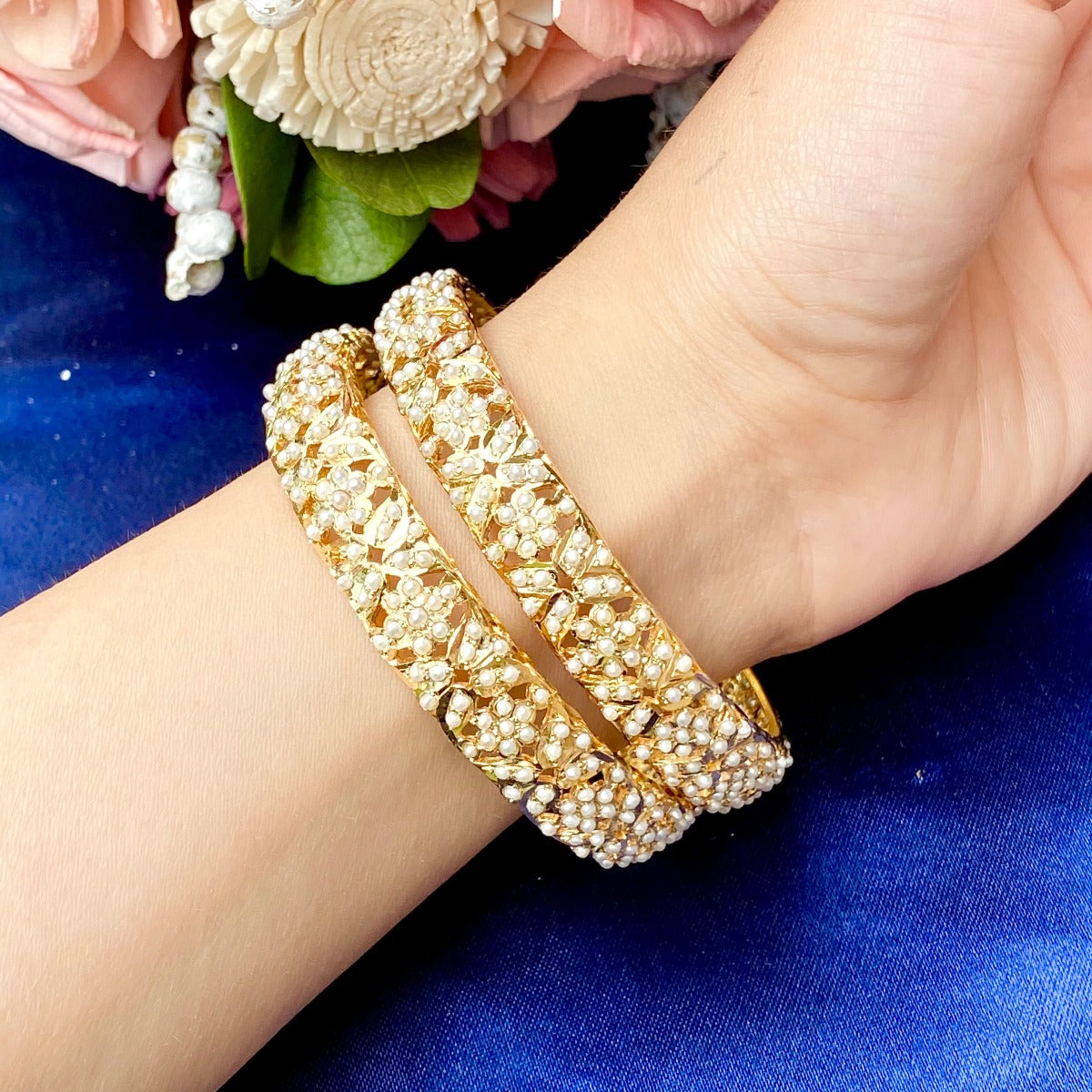 gold plated pearl bangles