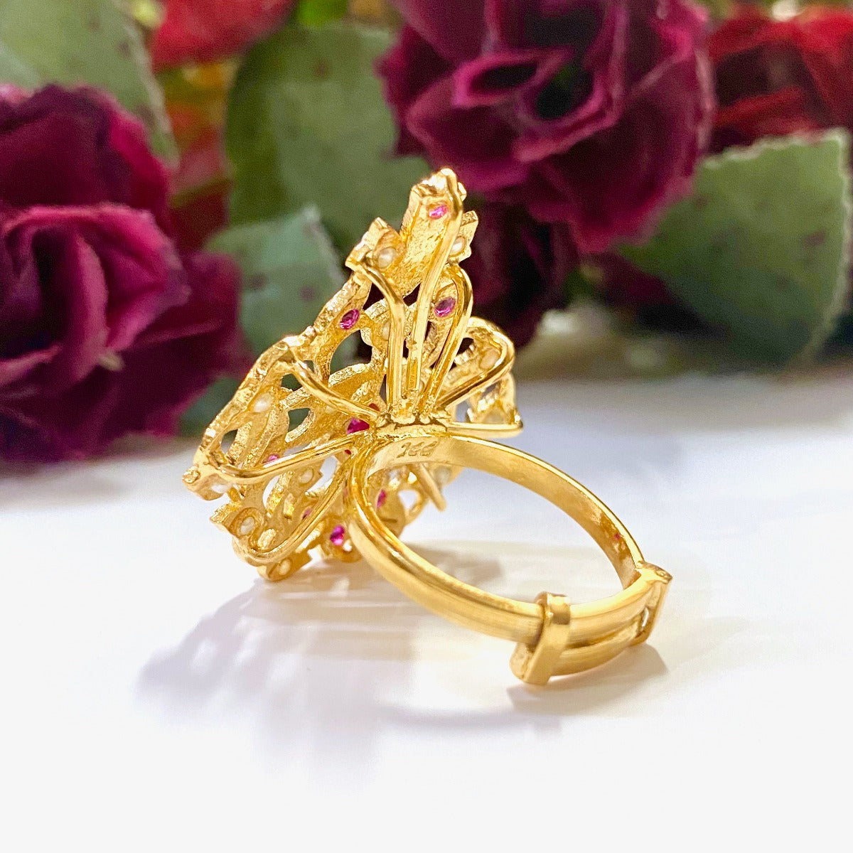 Jadau Cocktail Ring in Gold Plated Silver LR 026