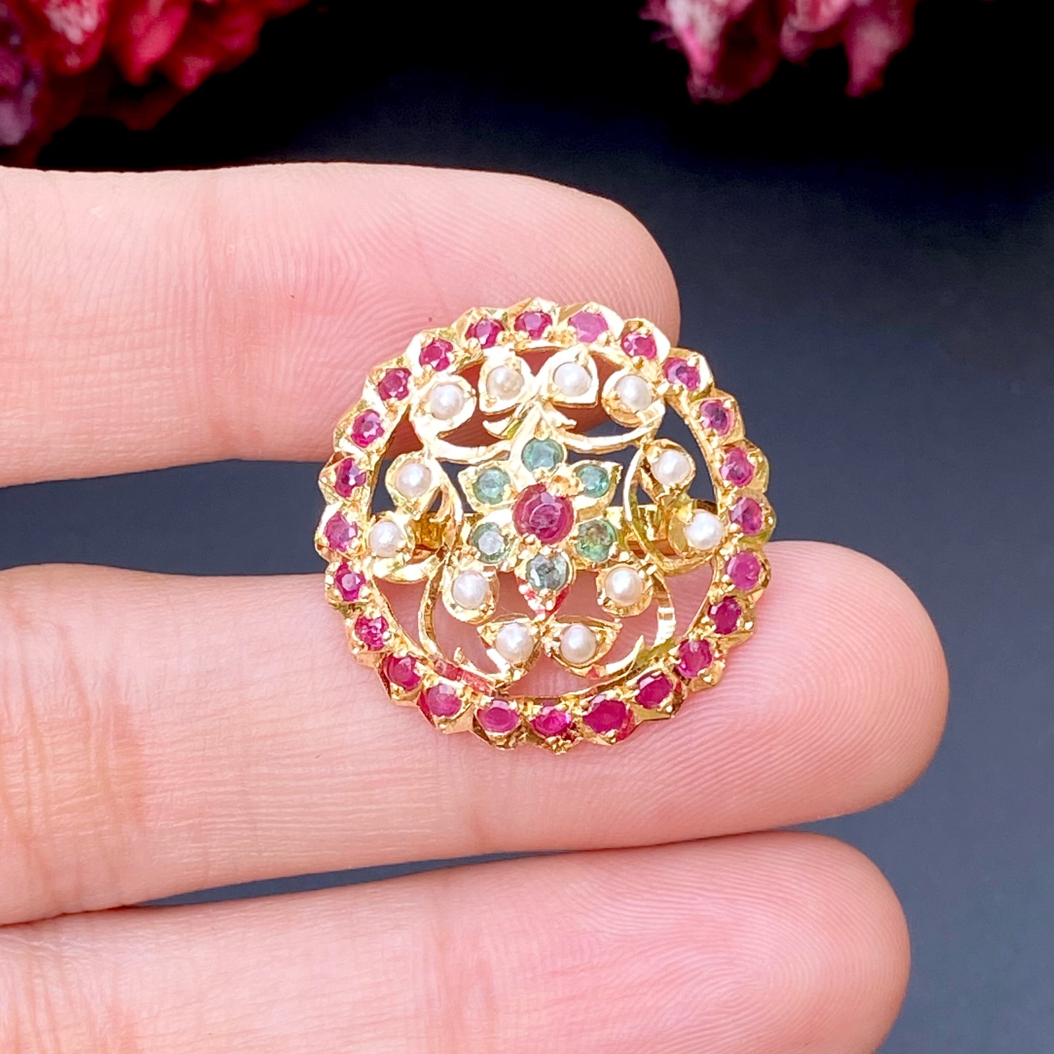 Beautiful Multiciloured Floral Ring in 22ct Gold GLR 070