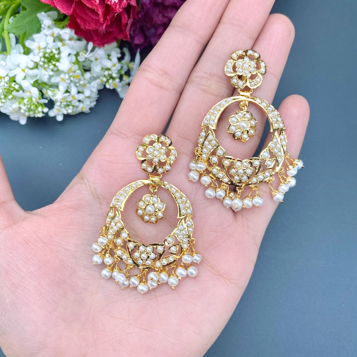 gold plated silver chandbali earrings