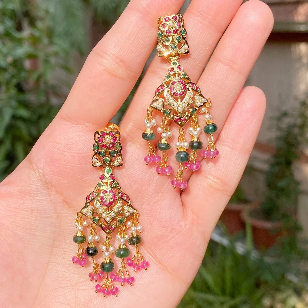 gold plated ruby emerald earrings