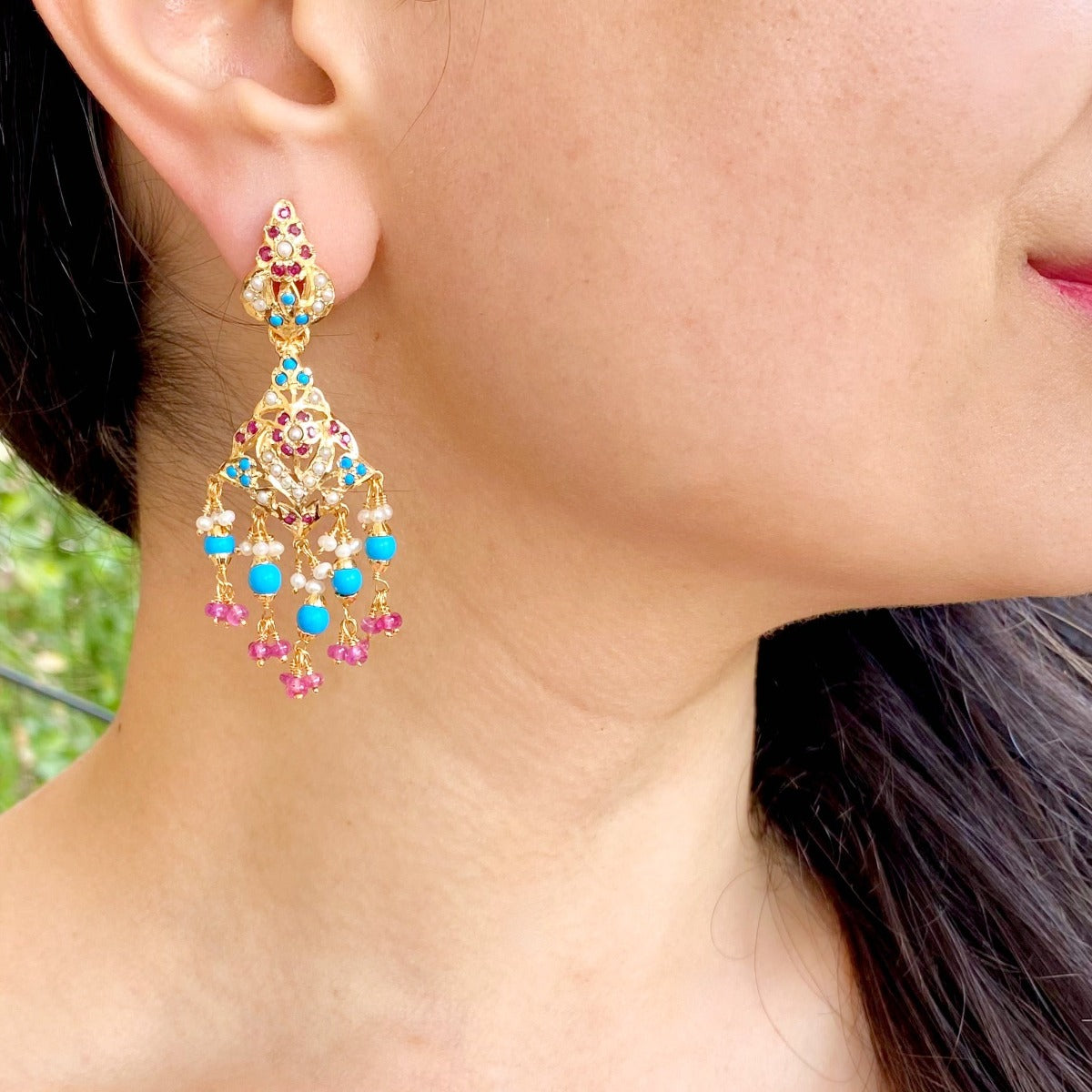 turquoise earrings on gold plated silver