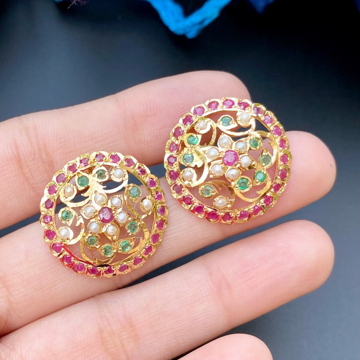 ruby emerald stud earrings