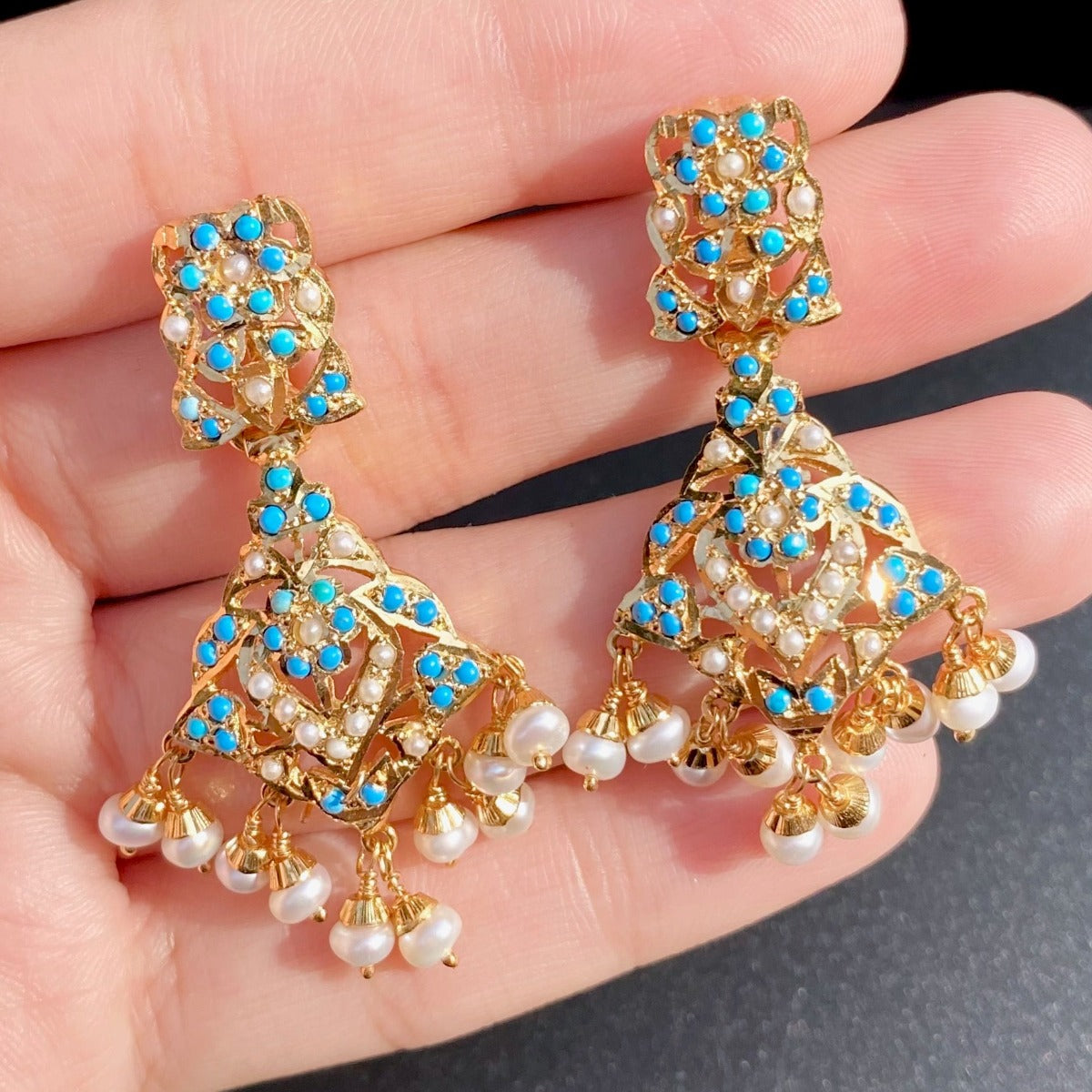 Teal Green Colour Silk Thread Jhumukka Earrings