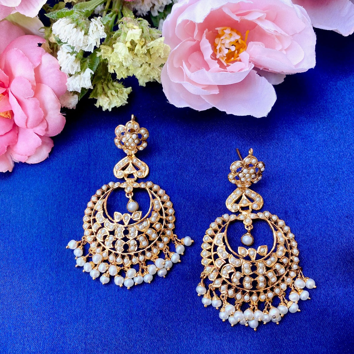 Jadau Chandbali Earrings | Fine Pearl Jewellery | Gold Plated Silver ER 089