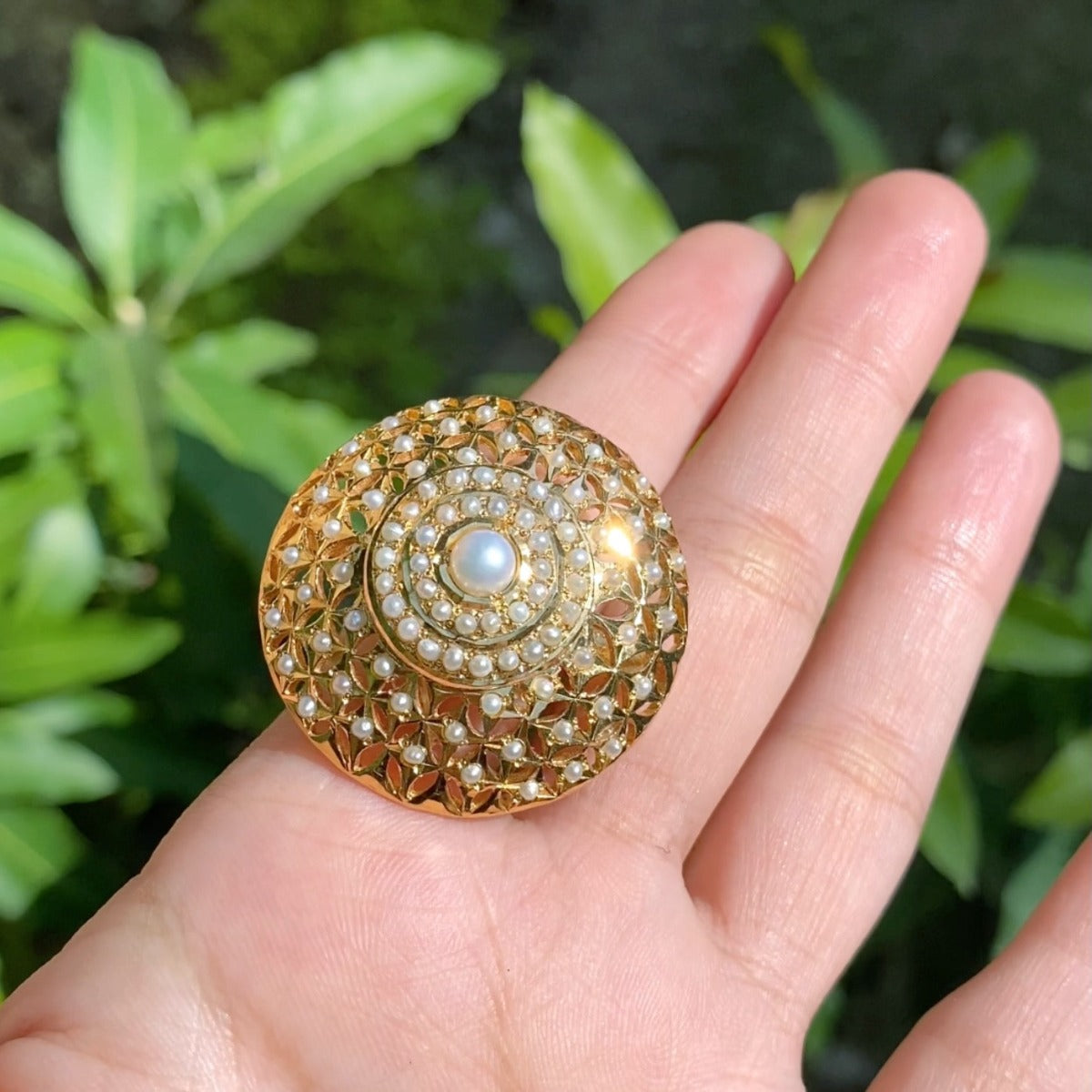 Gold Cocktail Ring | Pearl Studded | For Women GLR 011