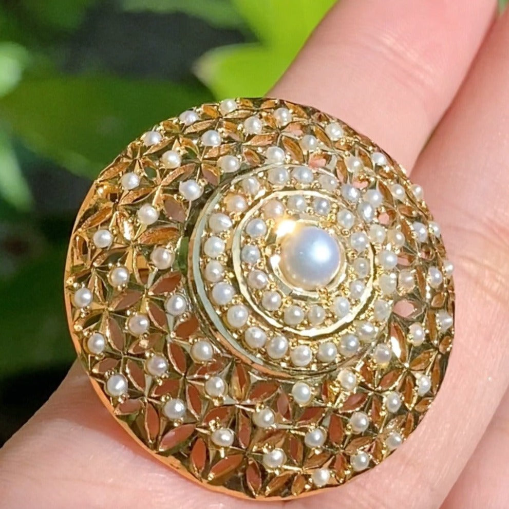 All Pearls Jadau Cocktail Ring in 22k Gold GLR 011