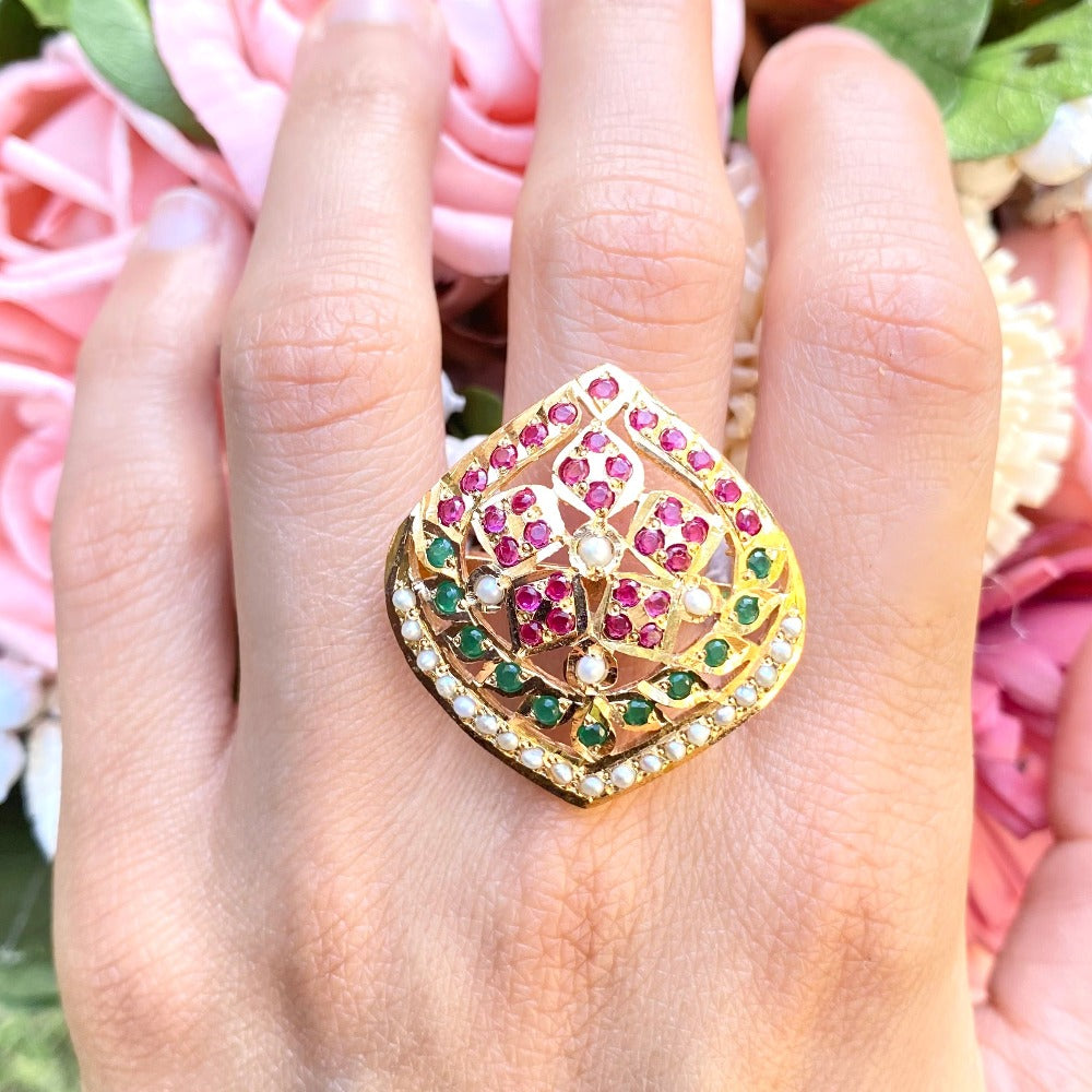 gold coated jadau ring