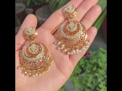 gold plated chandbali in silver studded with pearls