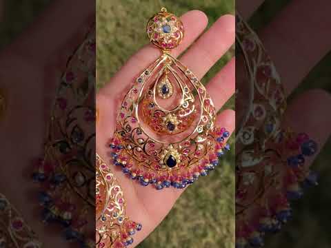 22k gold chandbalas studded with ruby and neelam