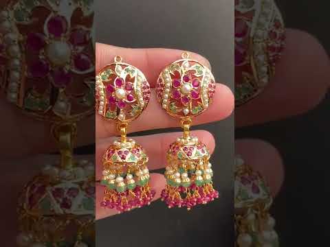 multicolored jadau jhumka in 22k gold