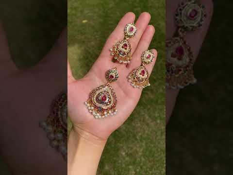amritsari jadau pendant set in silver with gold plating