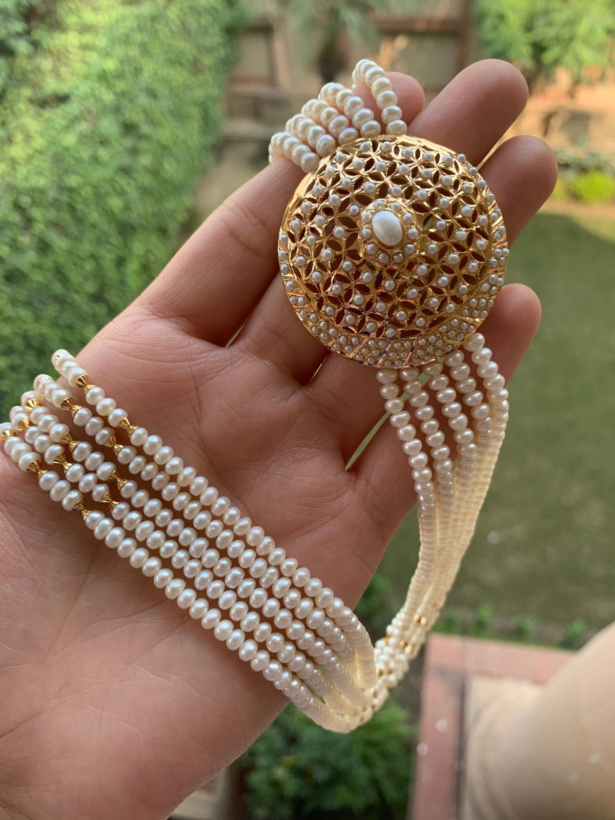 Pearl Jadau Rani Haar Necklace Set in Gold Plated Silver HR 004