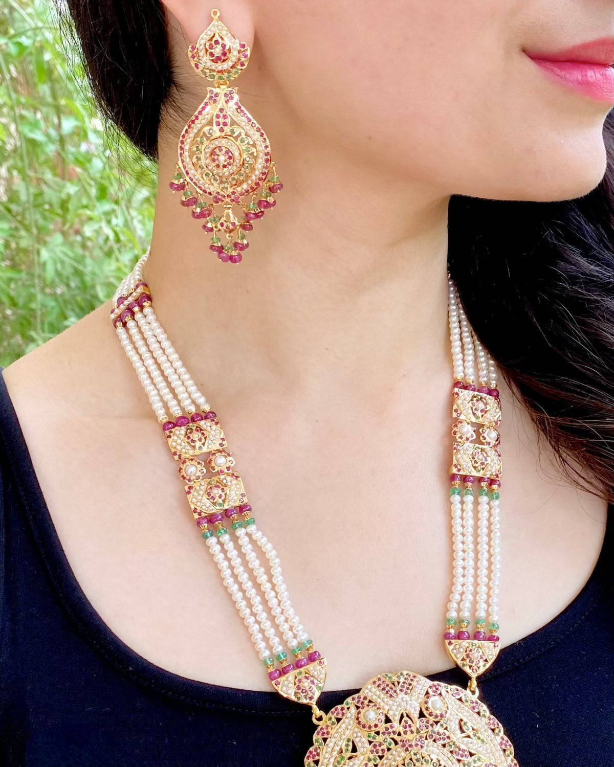 Jadau Long Haar 22 carat Gold Indian Necklace