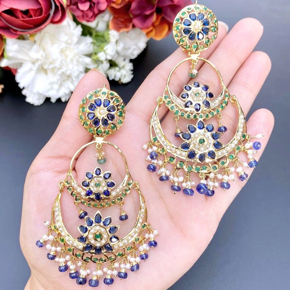 Buy Latest Blue Sapphire chandbali Earrings Online