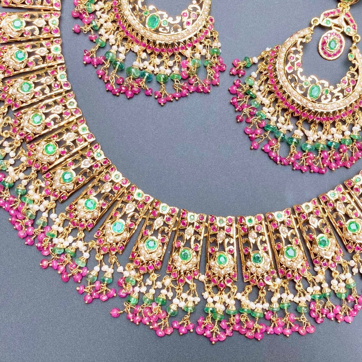 22K Gold Ruby Emerald Necklace from PSJ - South India Jewels