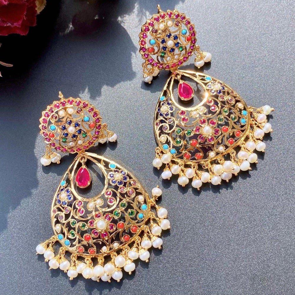 gold plated navratna earrings