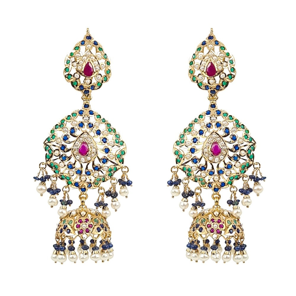 tall three step jadau jhumka gold plated silver